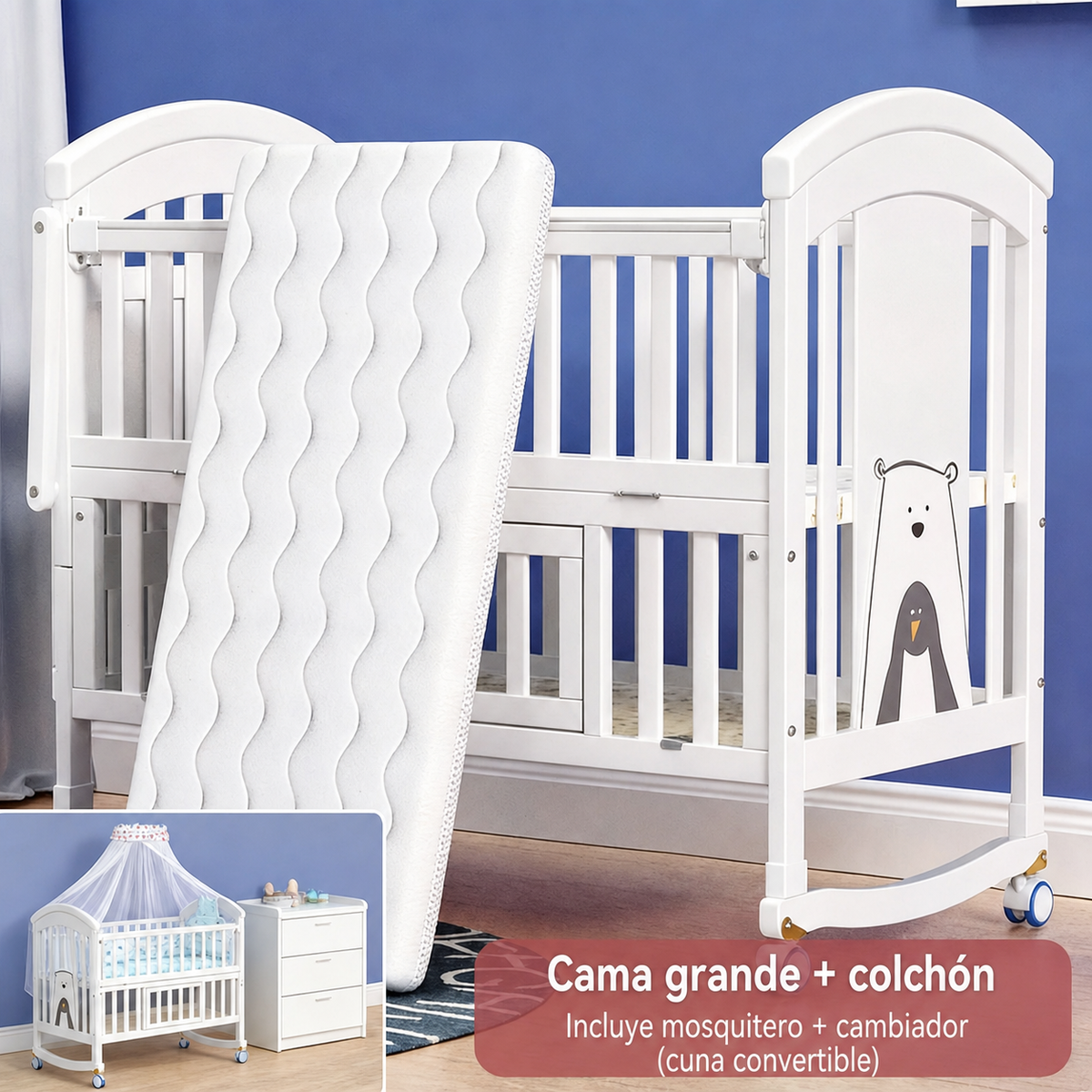 Cama infantil de pino para bebé hasta 12 años, 118 cm - 10