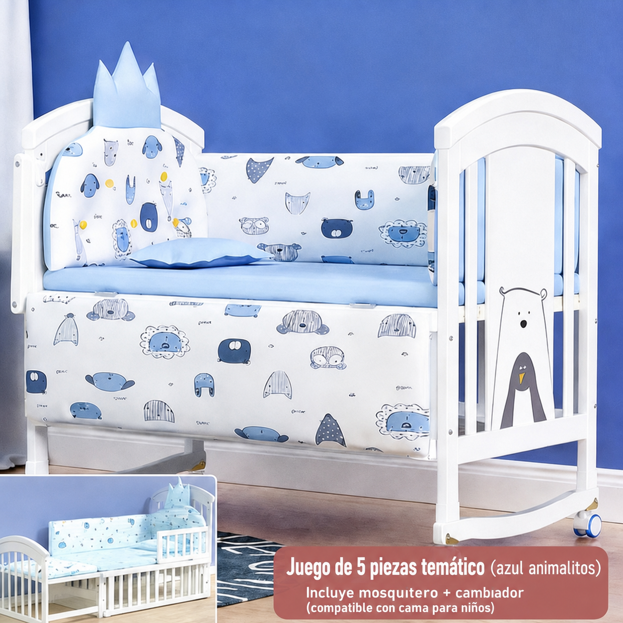 Cama infantil de pino para bebé hasta 12 años, 118 cm