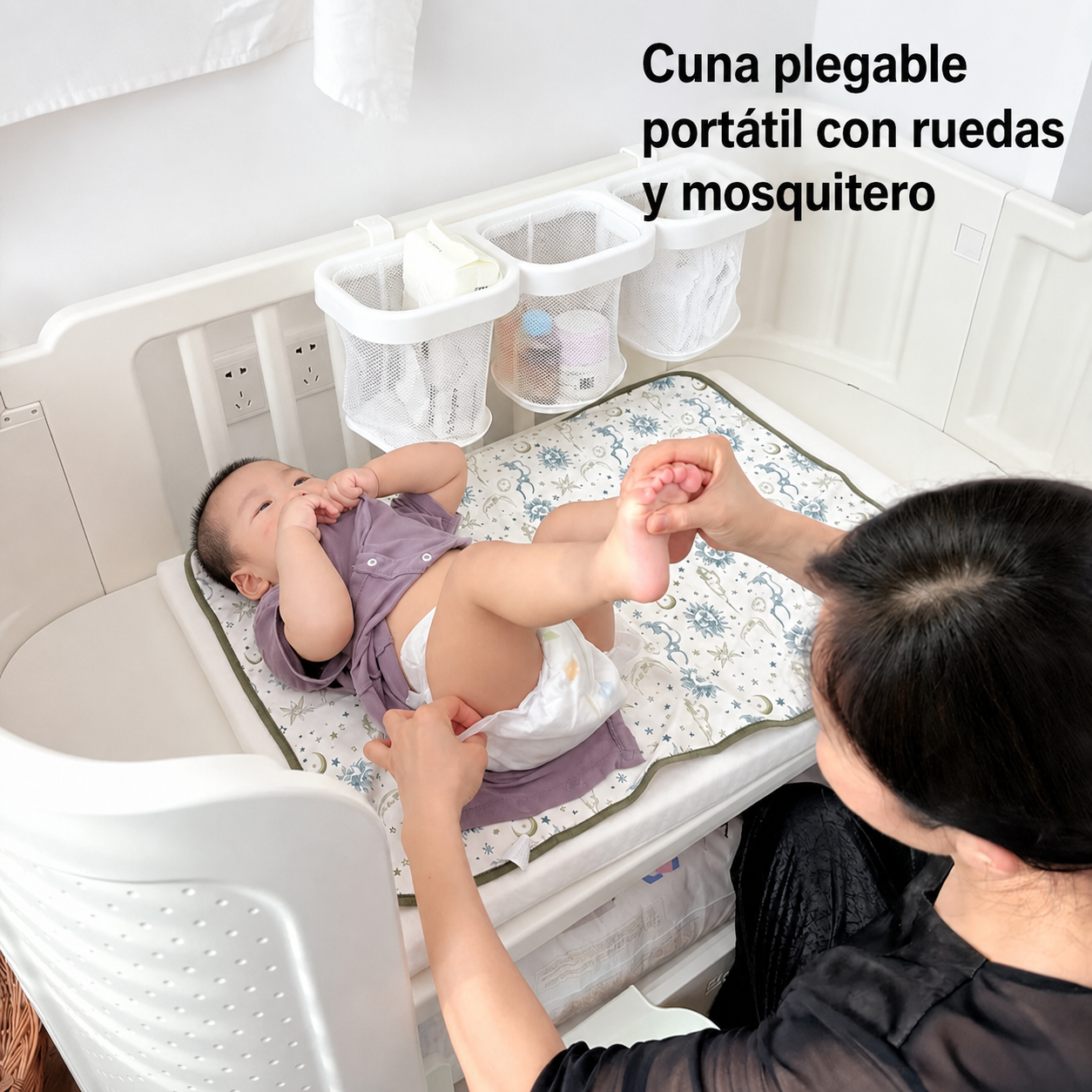 Cuna plegable portátil Baby Pods con ruedas y mosquitero - 3