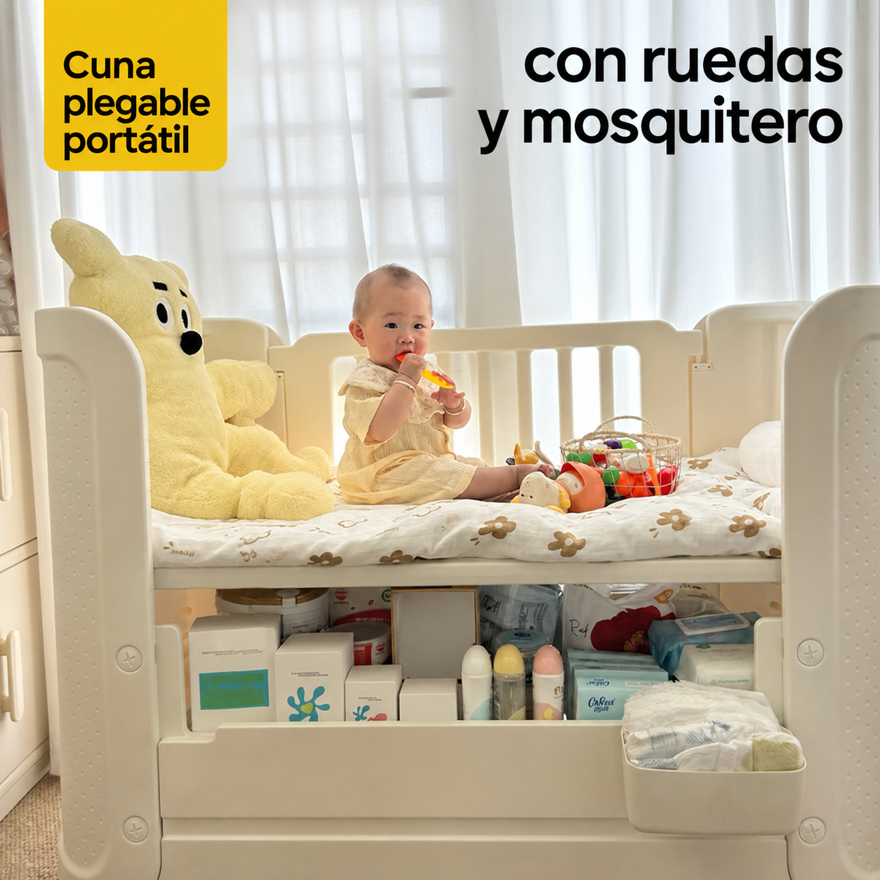 Cuna plegable portátil Baby Pods con ruedas y mosquitero - 4