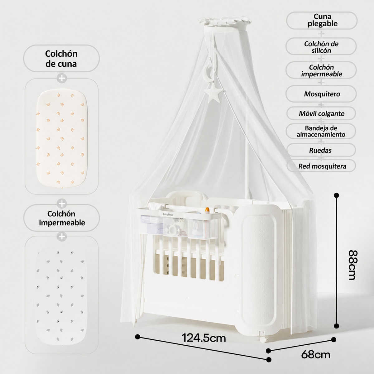 Cuna plegable portátil Baby Pods con ruedas y mosquitero - 10