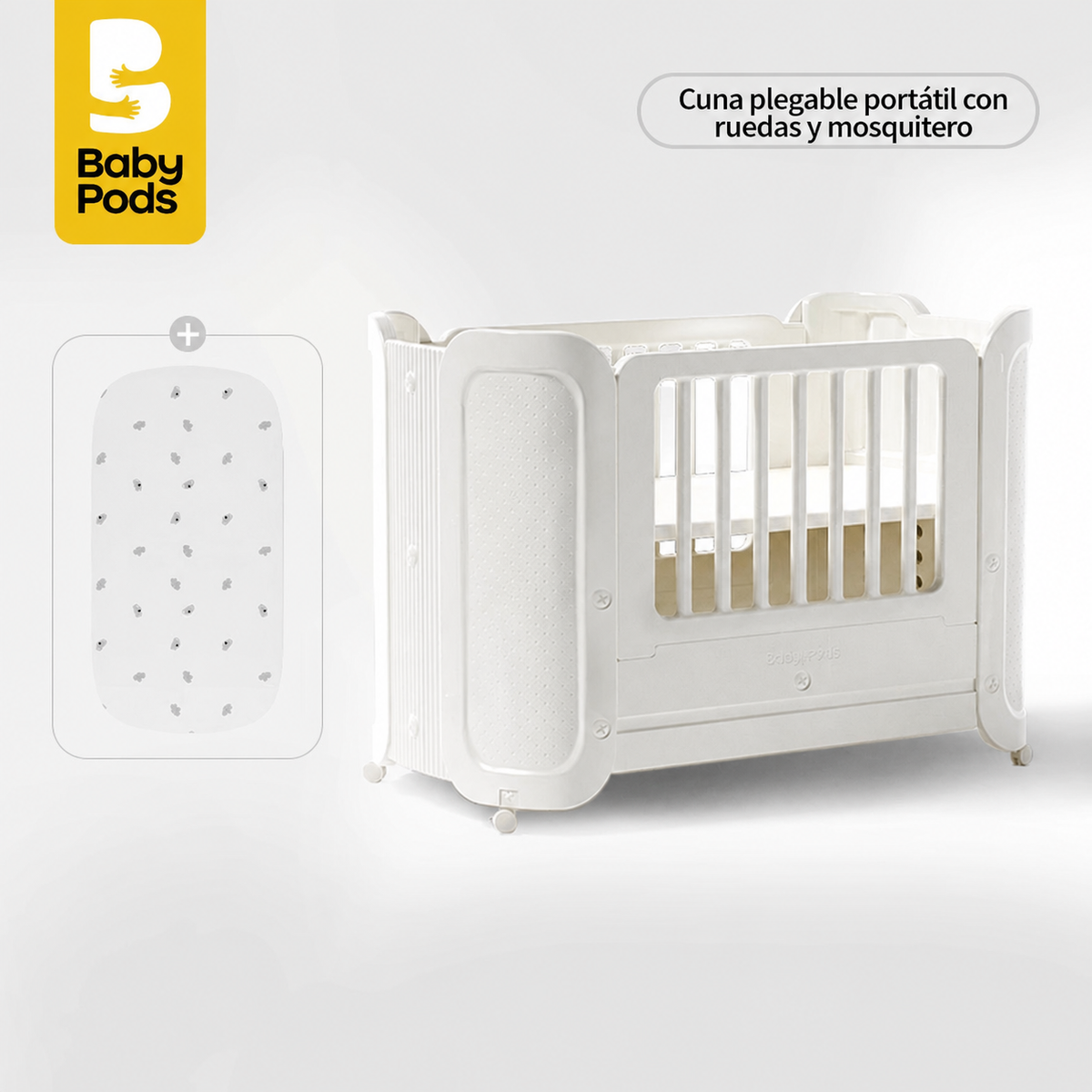 Cuna plegable portátil Baby Pods con ruedas y mosquitero