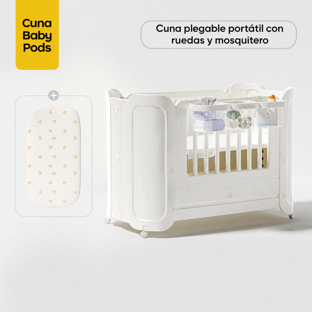 Cuna plegable portátil Baby Pods con ruedas y mosquitero