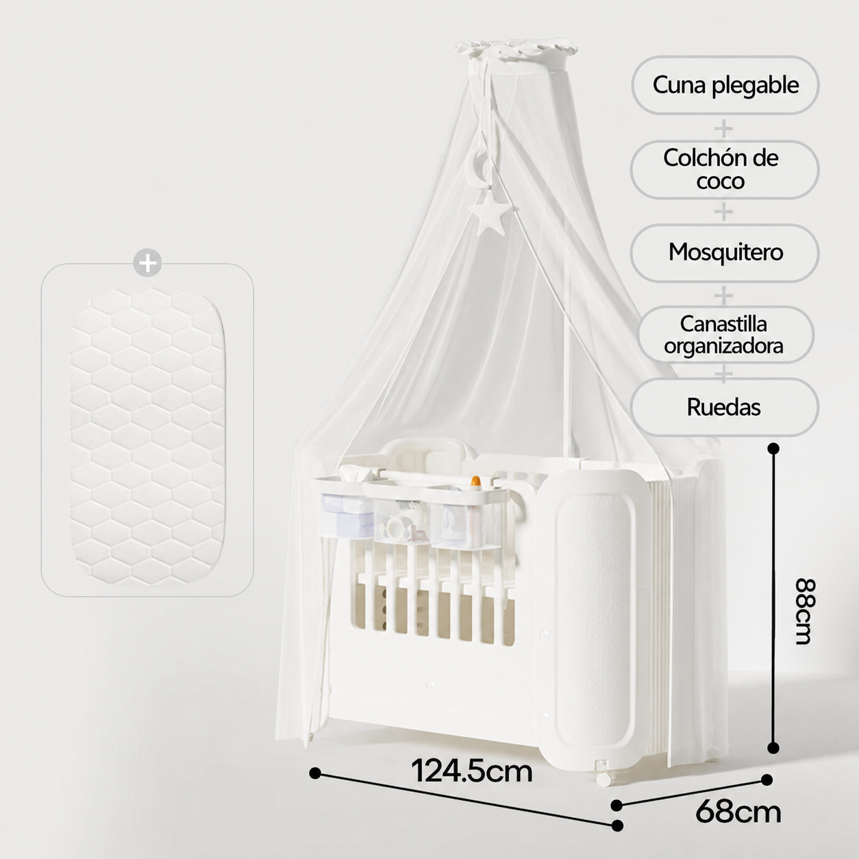 Cuna plegable portátil Baby Pods con ruedas y mosquitero