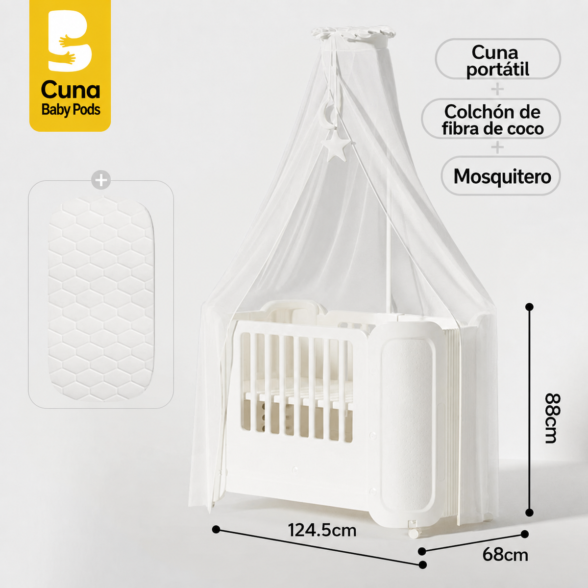 Cuna plegable portátil Baby Pods con ruedas y mosquitero