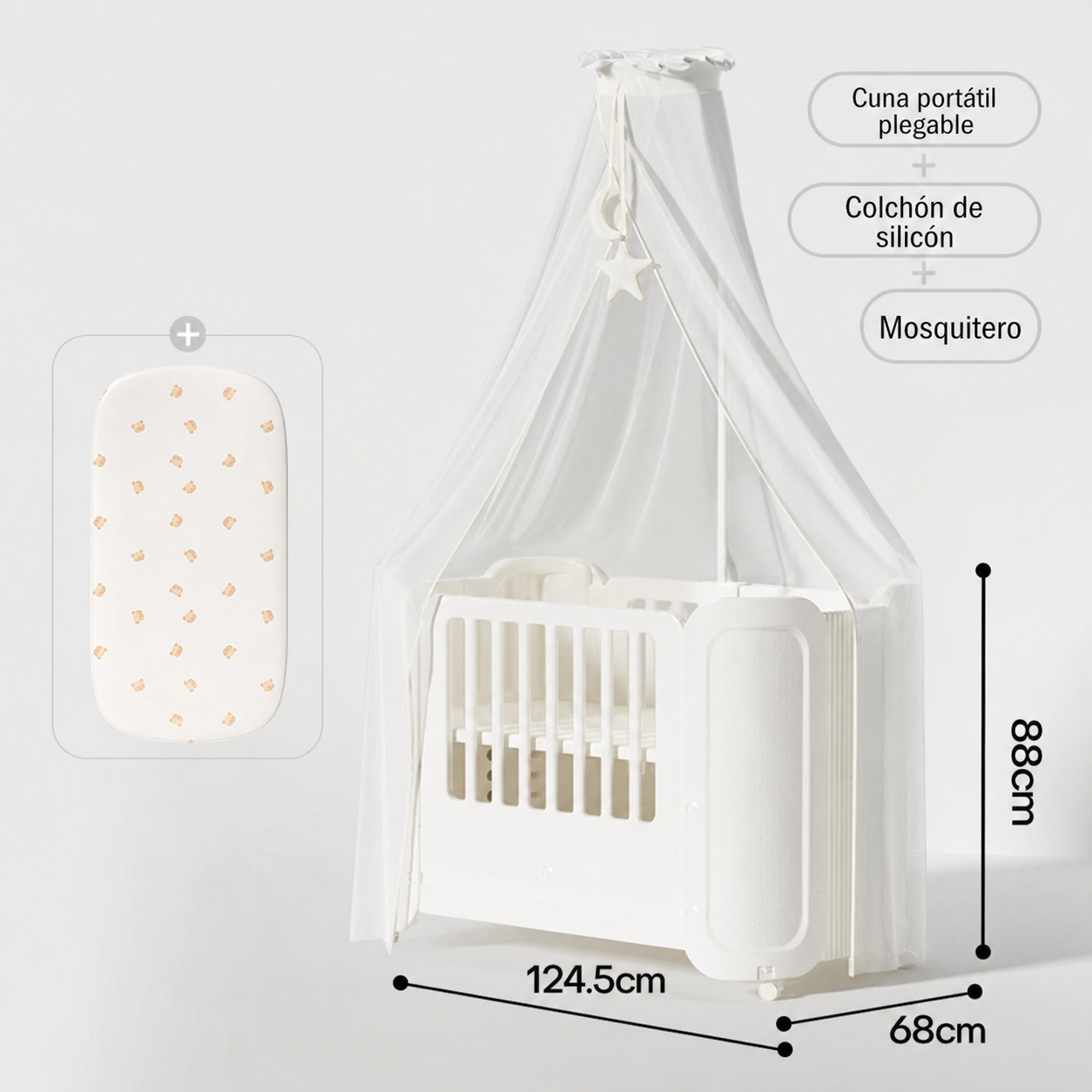 Cuna plegable portátil Baby Pods con ruedas y mosquitero
