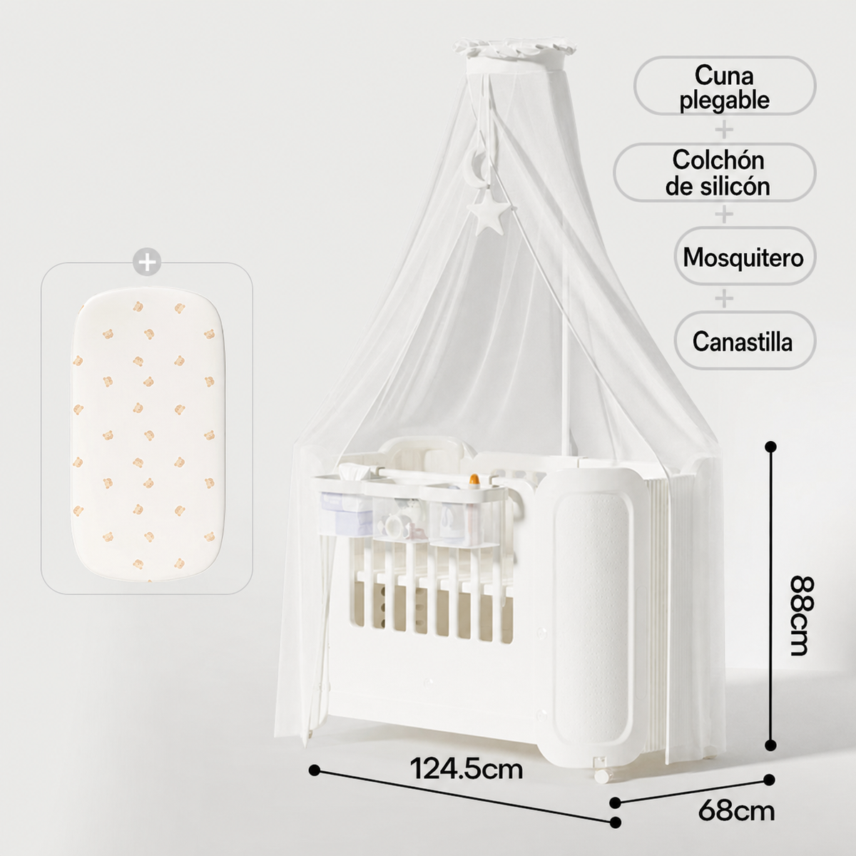 Cuna plegable portátil Baby Pods con ruedas y mosquitero