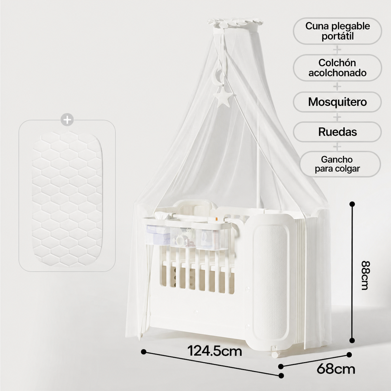 Cuna plegable portátil Baby Pods con ruedas y mosquitero