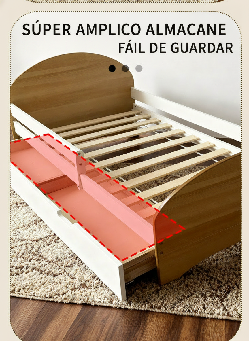 Cama infantil de madera con barandal y cama deslizable - 9