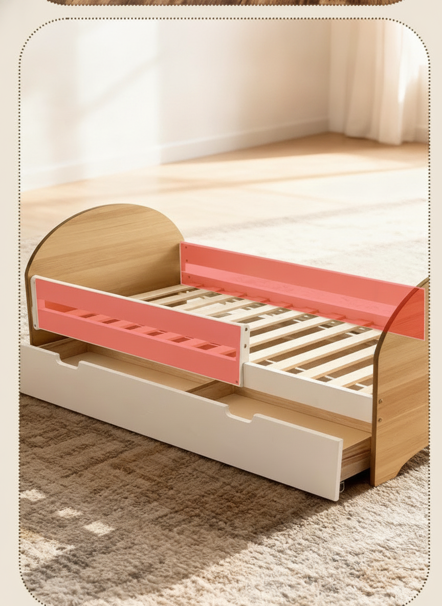 Cama infantil de madera con barandal y cama deslizable - 10