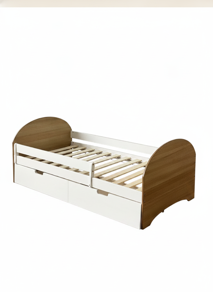 Cama infantil de madera con barandal y cama deslizable - 11