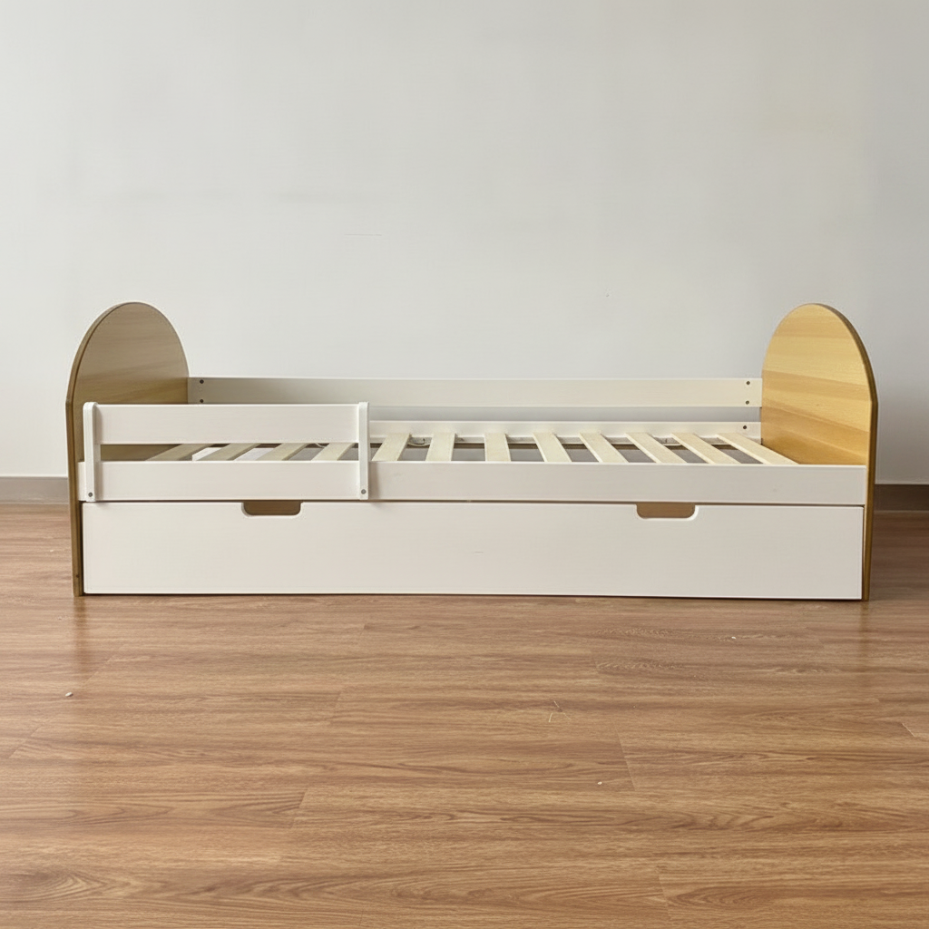 Cama infantil de madera con barandal y cama deslizable - 2
