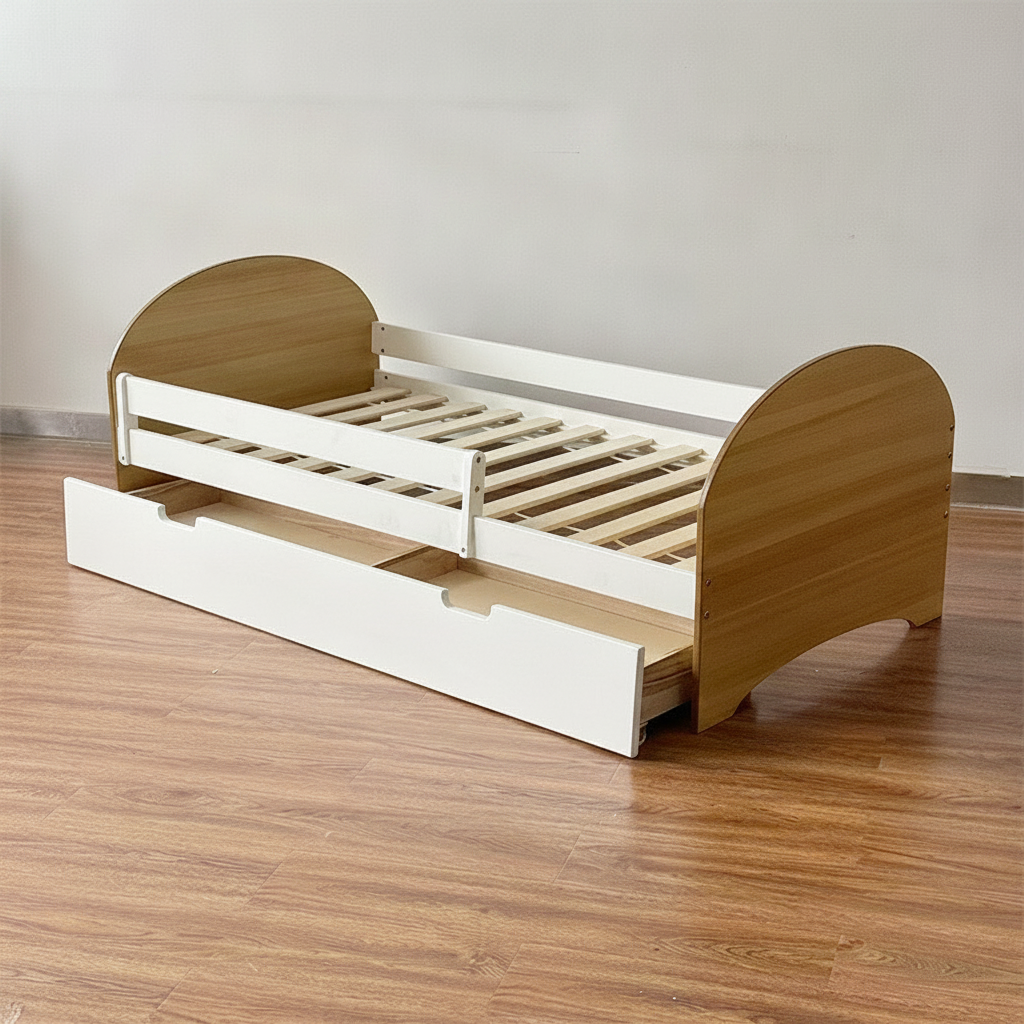 Cama infantil de madera con barandal y cama deslizable - 3