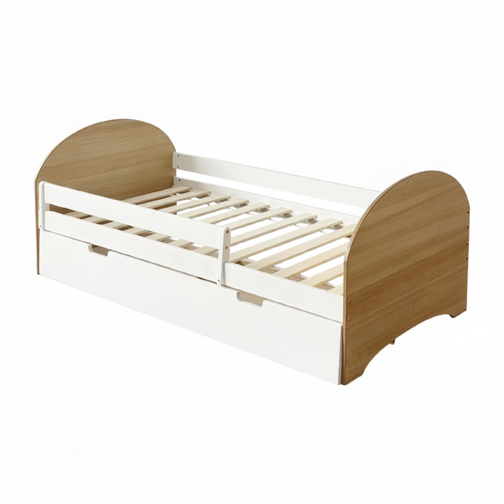 Cama infantil de madera con barandal y cama deslizable - 5