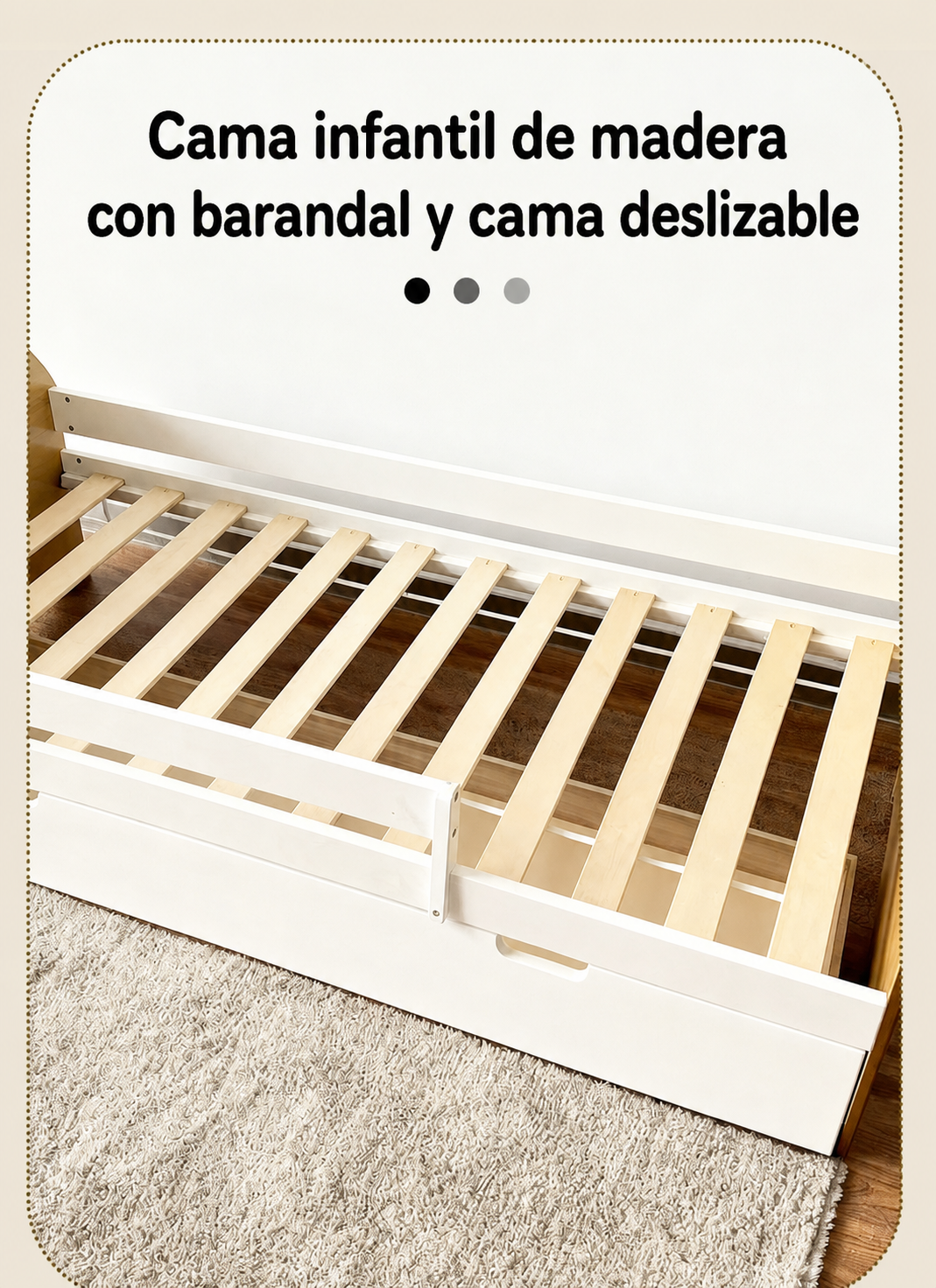 Cama infantil de madera con barandal y cama deslizable - 8