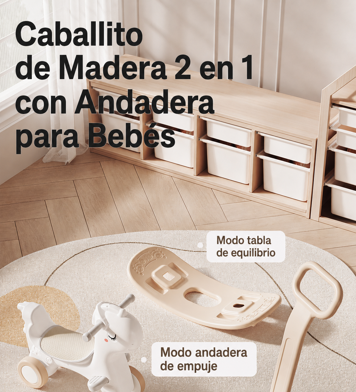 Caballito de Madera 2 en 1 con Andadera para Bebés - 14