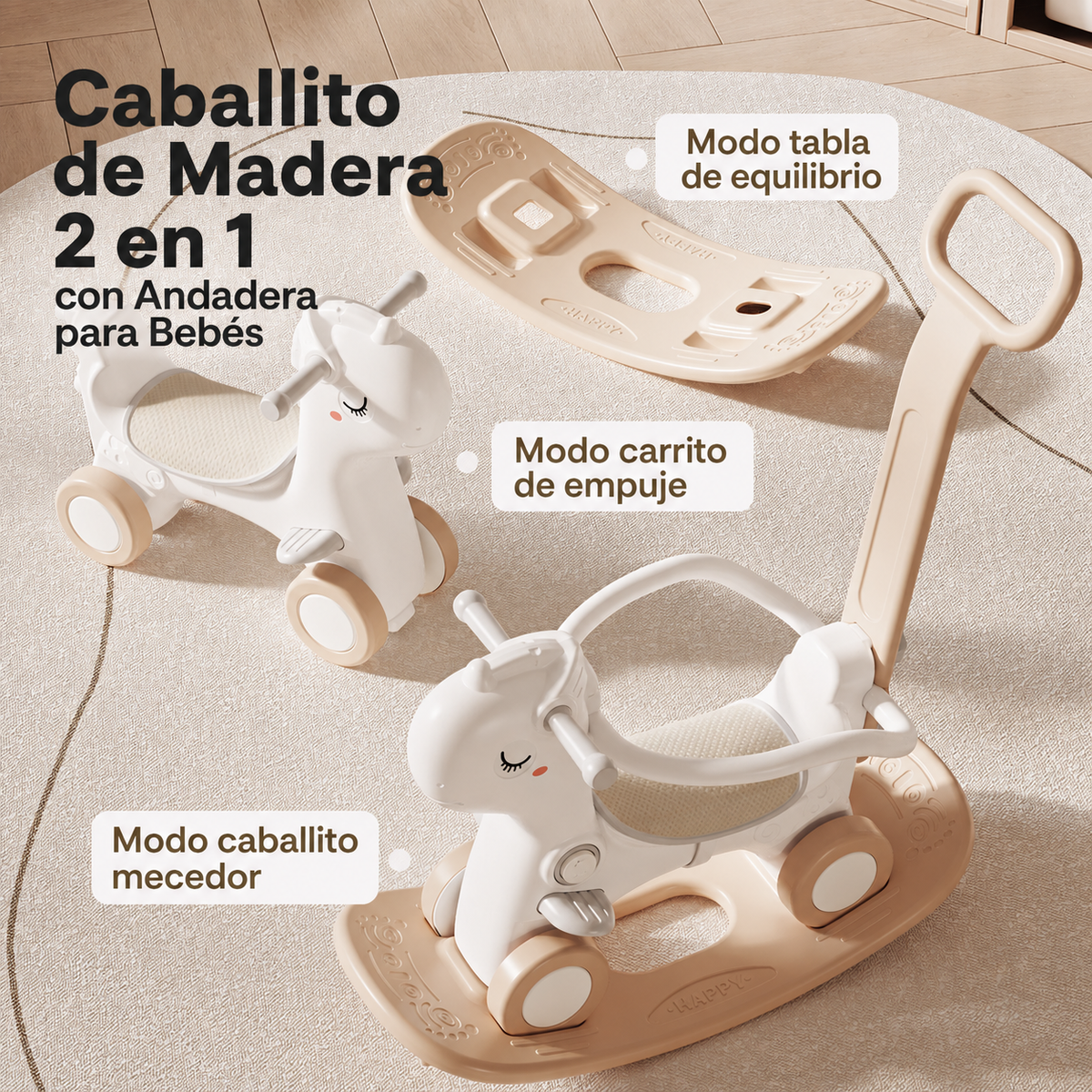 Caballito de Madera 2 en 1 con Andadera para Bebés - 2