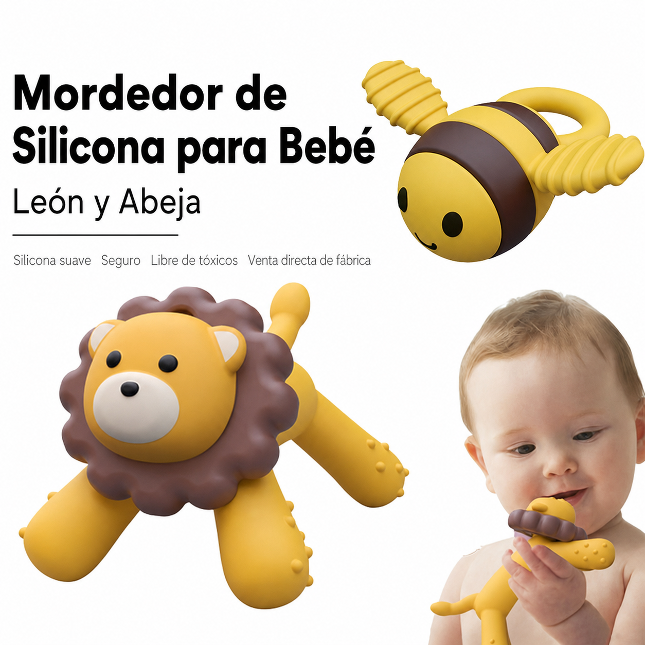 Mordedor de Silicona para Bebé León y Abeja - 1