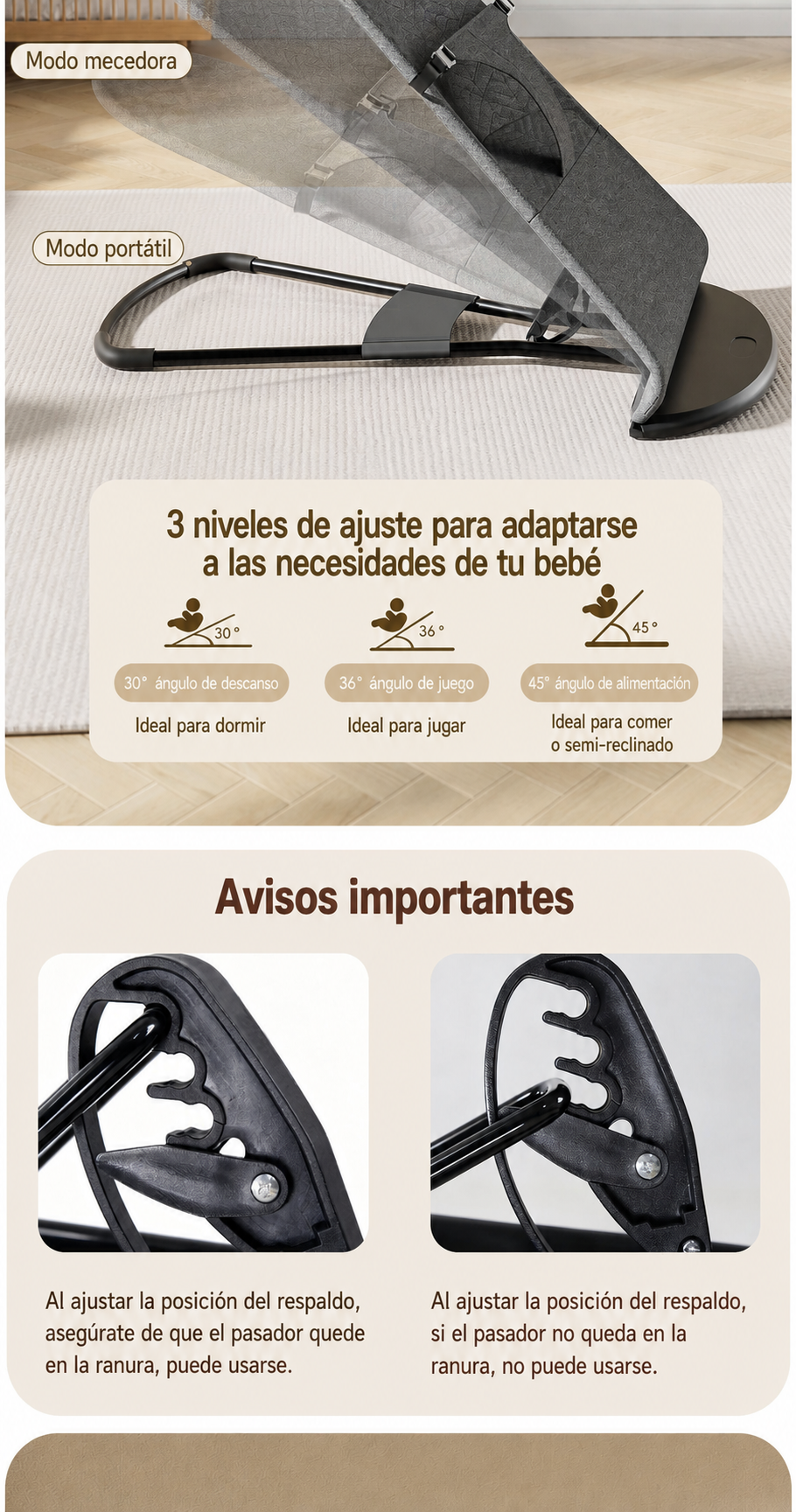 Mecedora Reclinable para Bebé con Cojín Cervical - 14