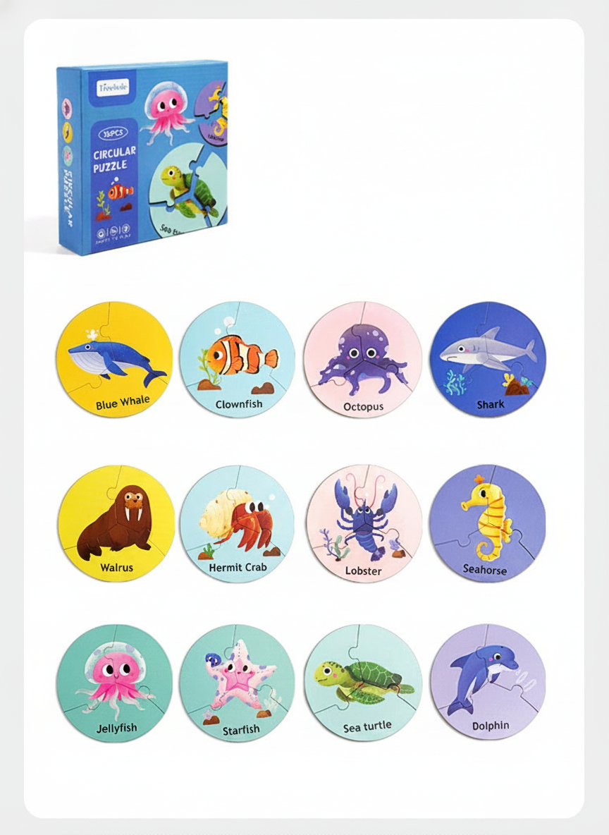 Rompecabezas de madera para niños en ingles con animales 15 cm - 10