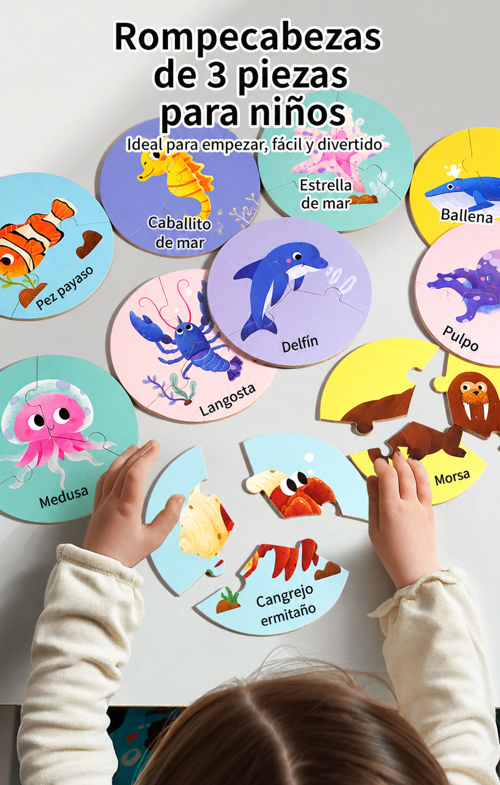 Rompecabezas de madera para niños en ingles con animales 15 cm - 12