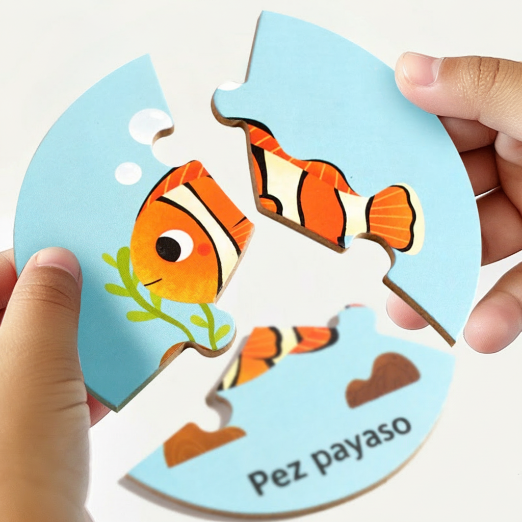 Rompecabezas de madera para niños en ingles con animales 15 cm - 3