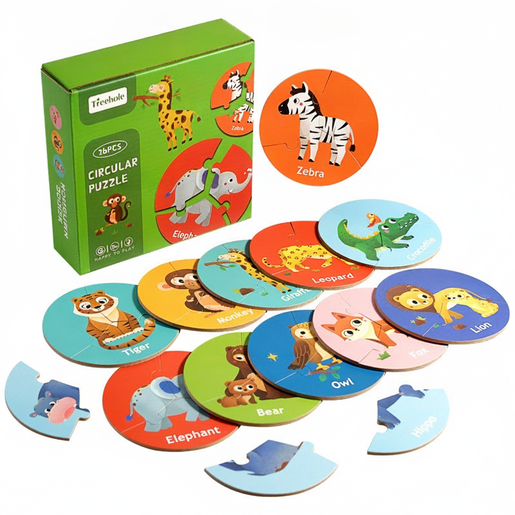 Rompecabezas de madera para niños en ingles con animales 15 cm - 4