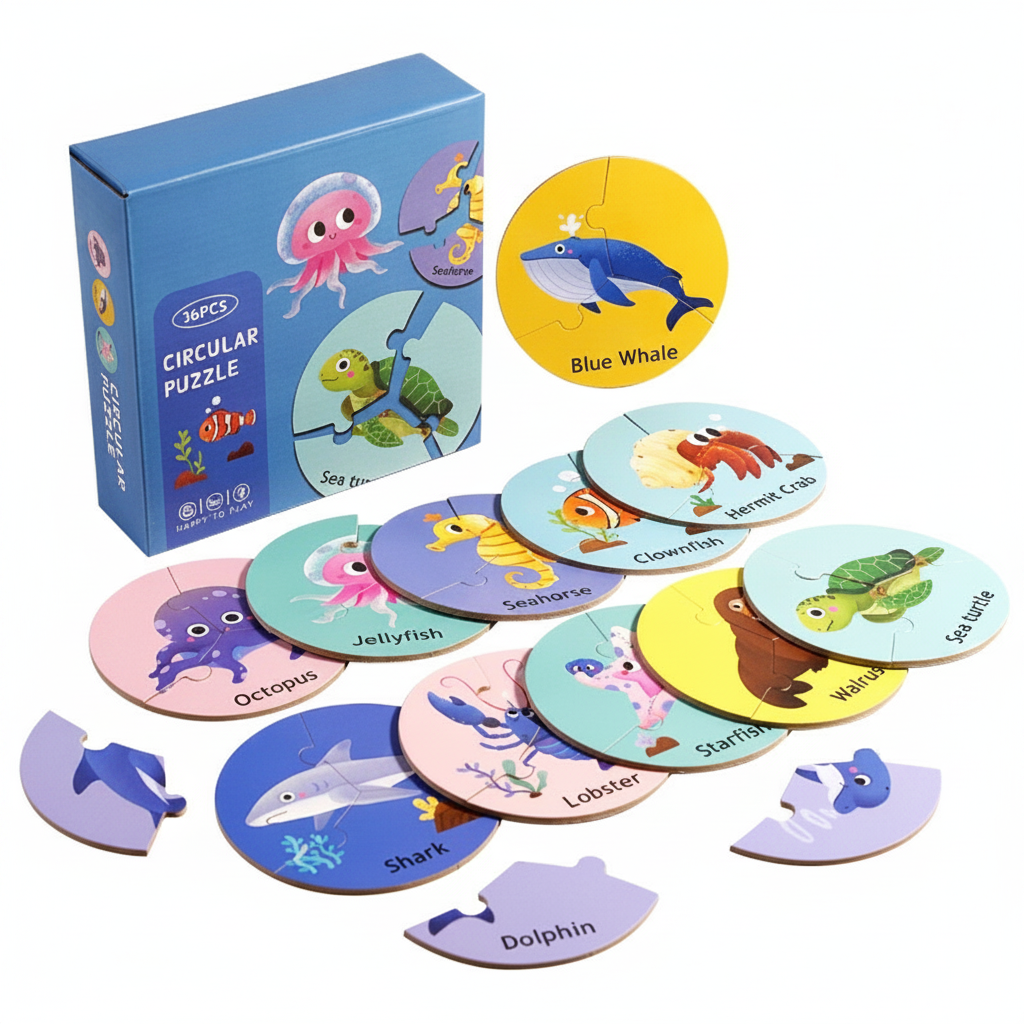 Rompecabezas de madera para niños en ingles con animales 15 cm - 5