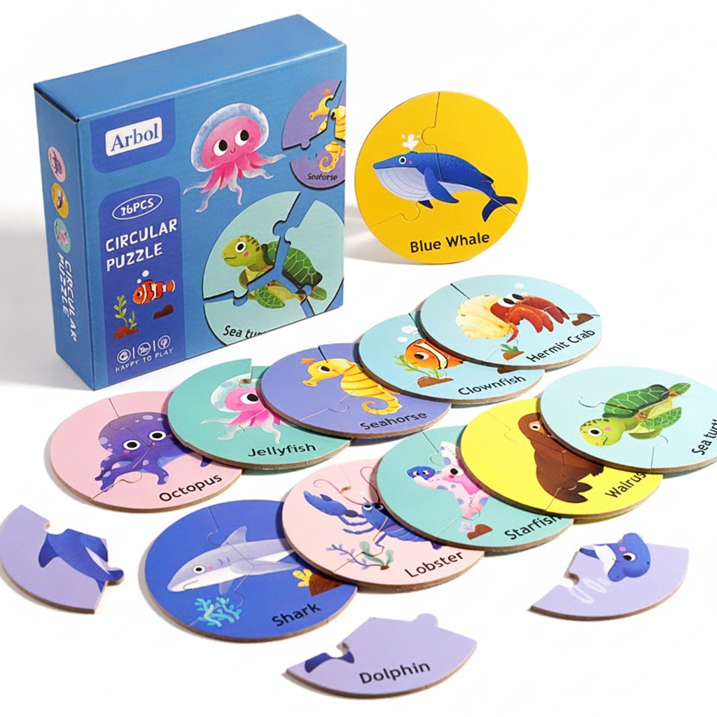 Rompecabezas de madera para niños en ingles con animales 15 cm - 7