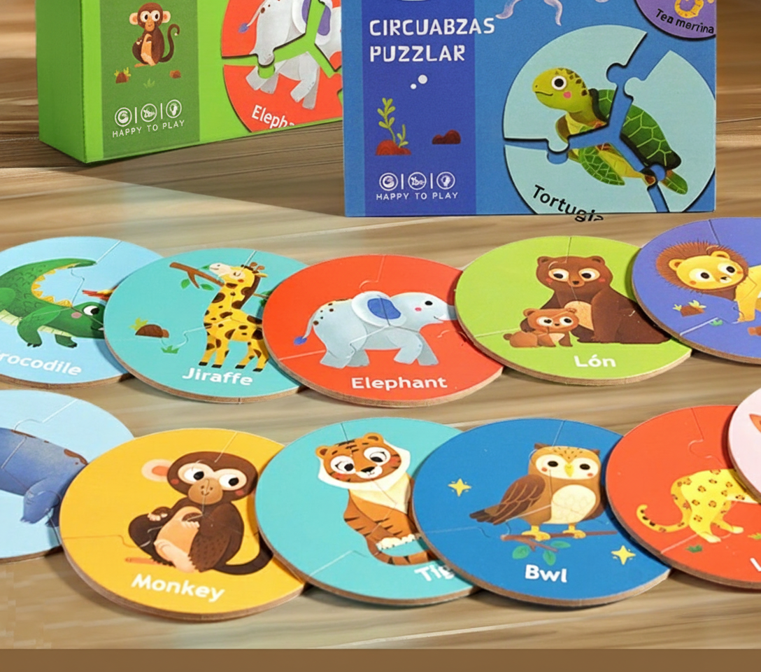 Rompecabezas de madera para niños en ingles con animales 15 cm - 9