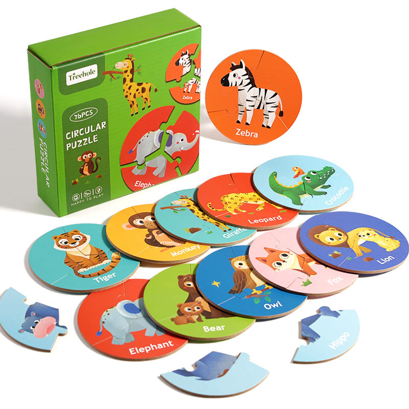 Rompecabezas de madera para niños en ingles con animales 15 cm
