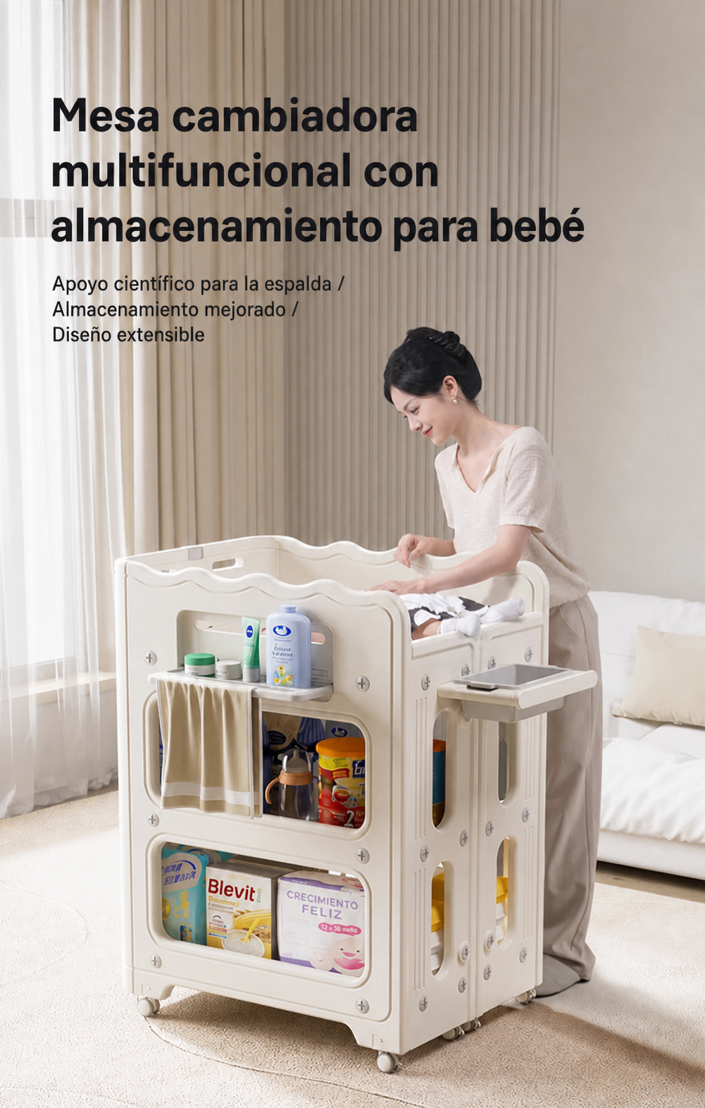 Mesa cambiadora multifuncional con almacenamiento para bebé - 11