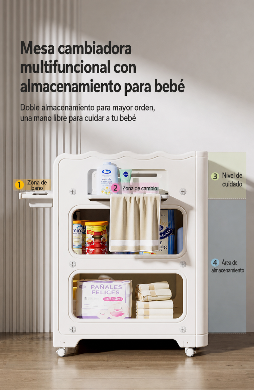 Mesa cambiadora multifuncional con almacenamiento para bebé - 13