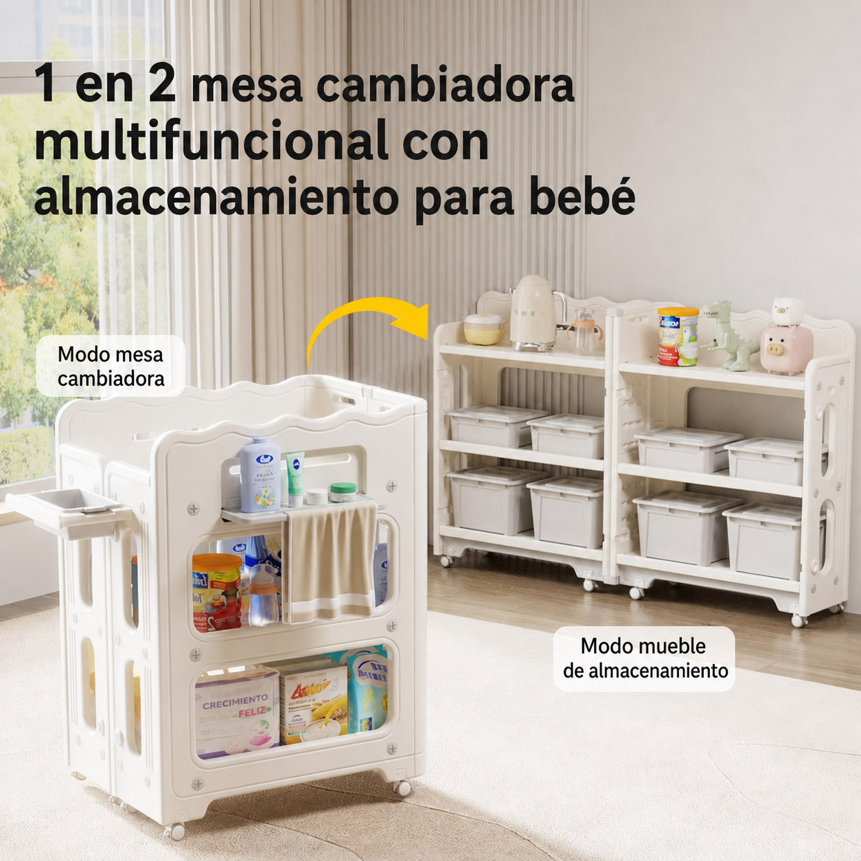 Mesa cambiadora multifuncional con almacenamiento para bebé - 2
