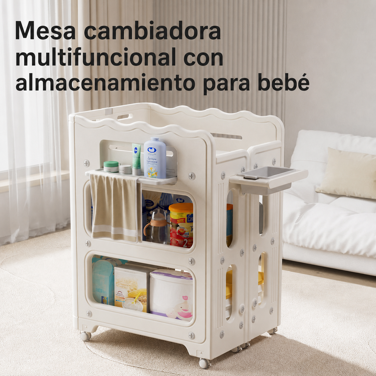 Mesa cambiadora multifuncional con almacenamiento para bebé - 3