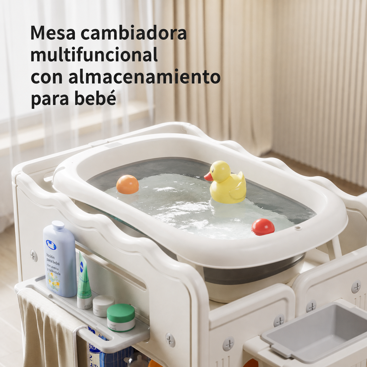 Mesa cambiadora multifuncional con almacenamiento para bebé - 4
