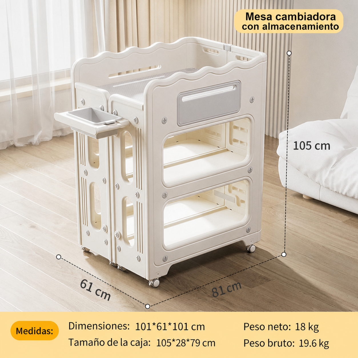 Mesa cambiadora multifuncional con almacenamiento para bebé - 6