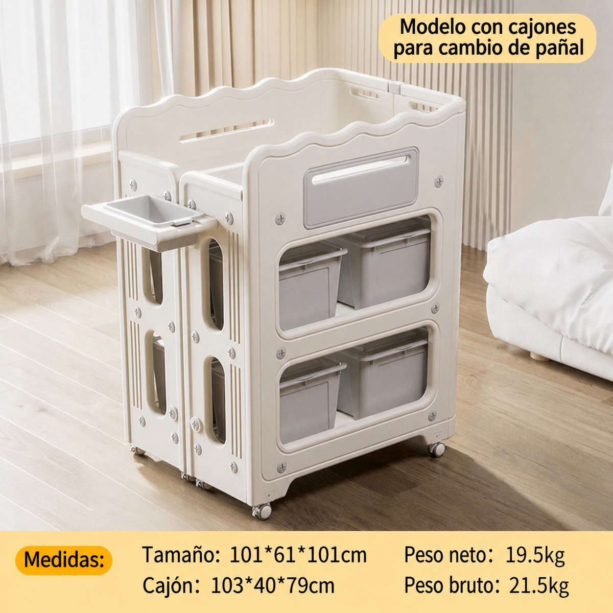 Mesa cambiadora multifuncional con almacenamiento para bebé - 7