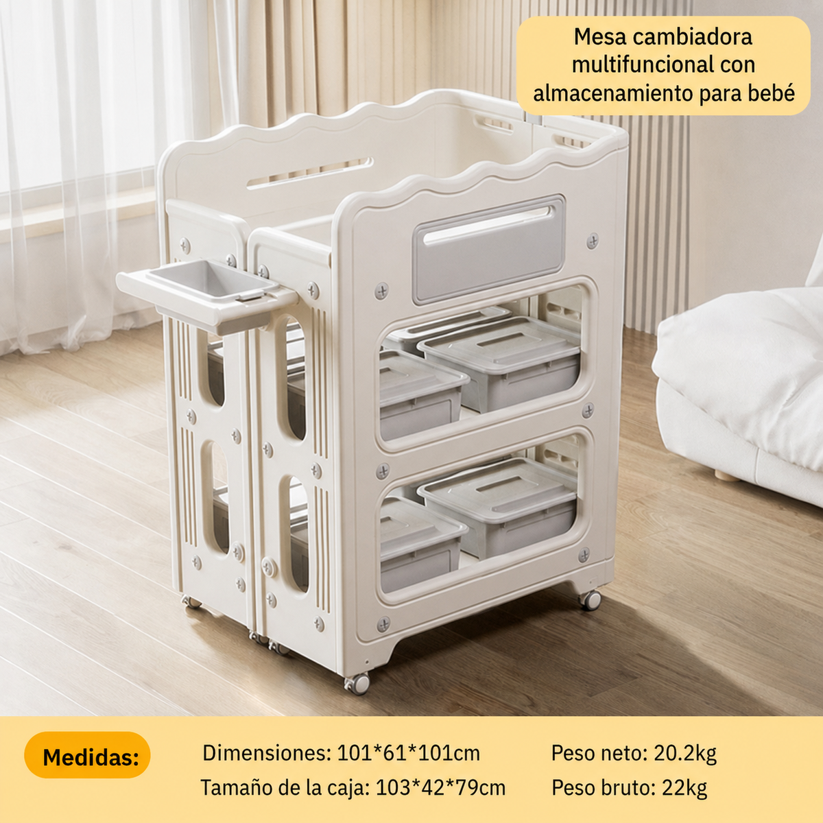 Mesa cambiadora multifuncional con almacenamiento para bebé - 8