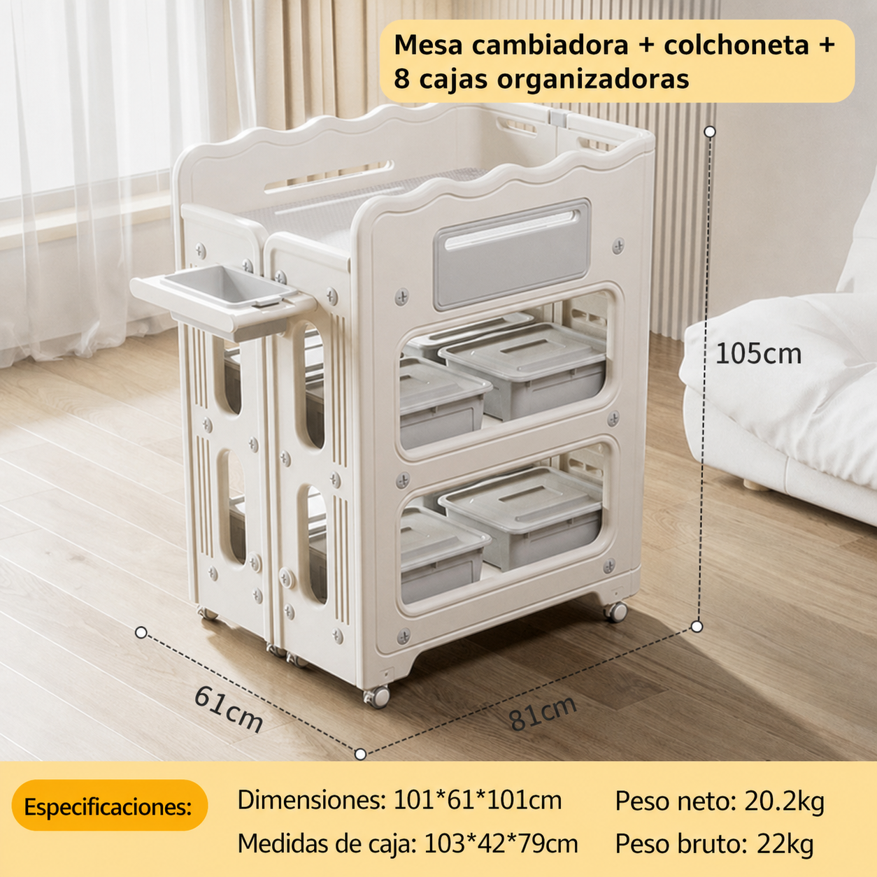 Mesa cambiadora multifuncional con almacenamiento para bebé - 9