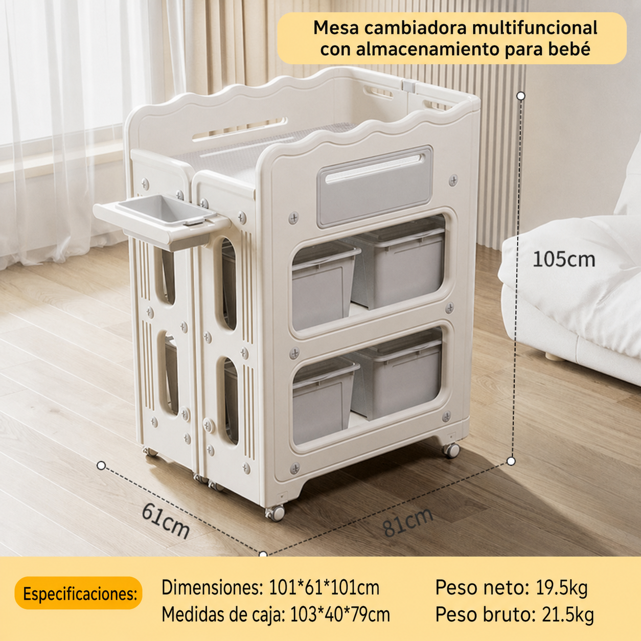Mesa cambiadora multifuncional con almacenamiento para bebé