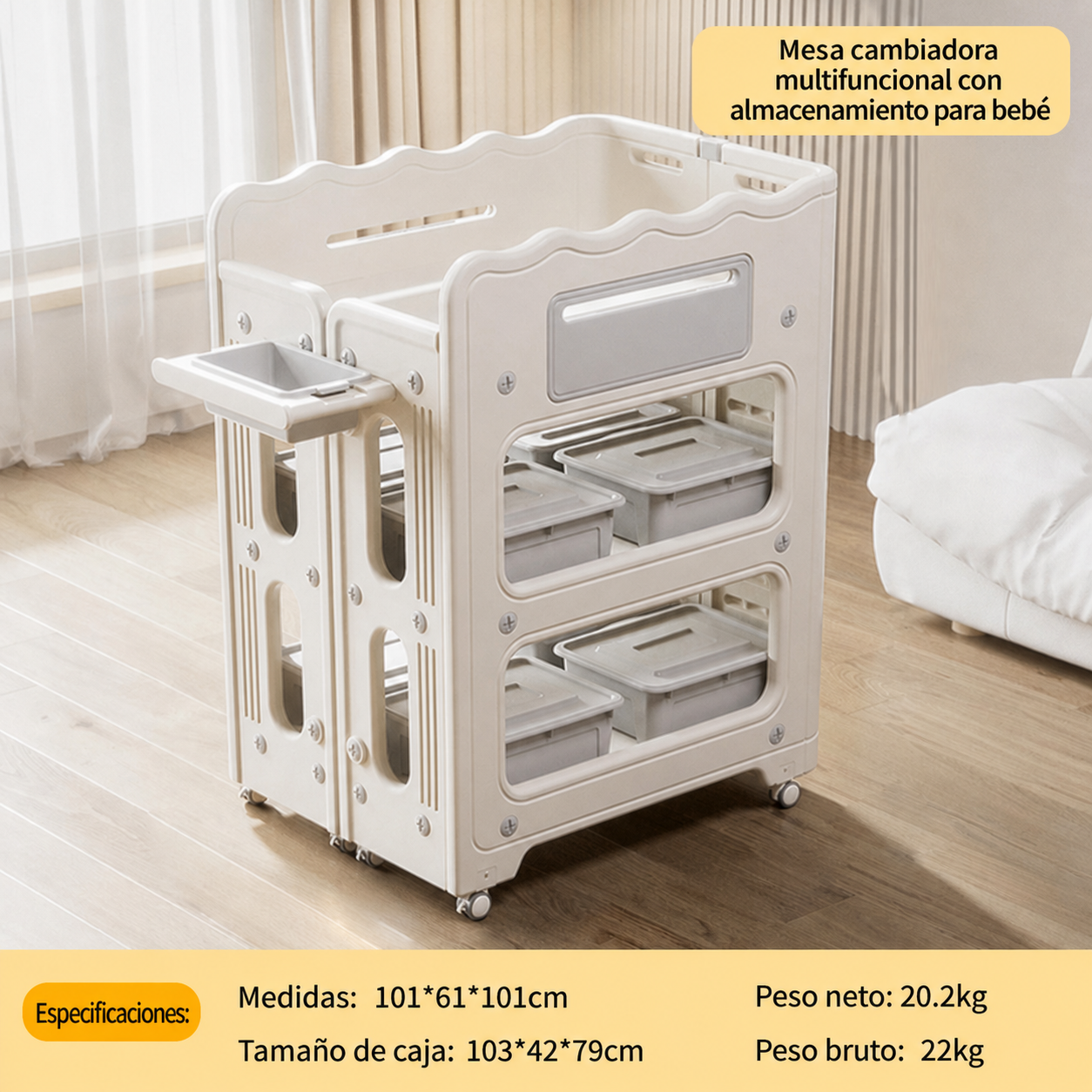 Mesa cambiadora multifuncional con almacenamiento para bebé