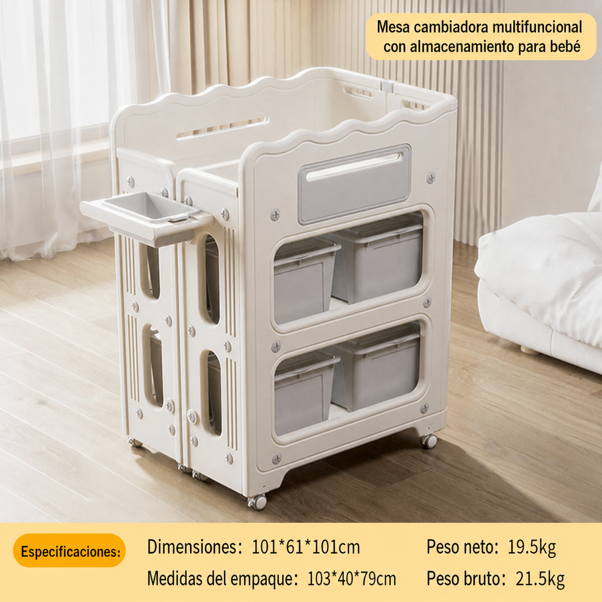 Mesa cambiadora multifuncional con almacenamiento para bebé