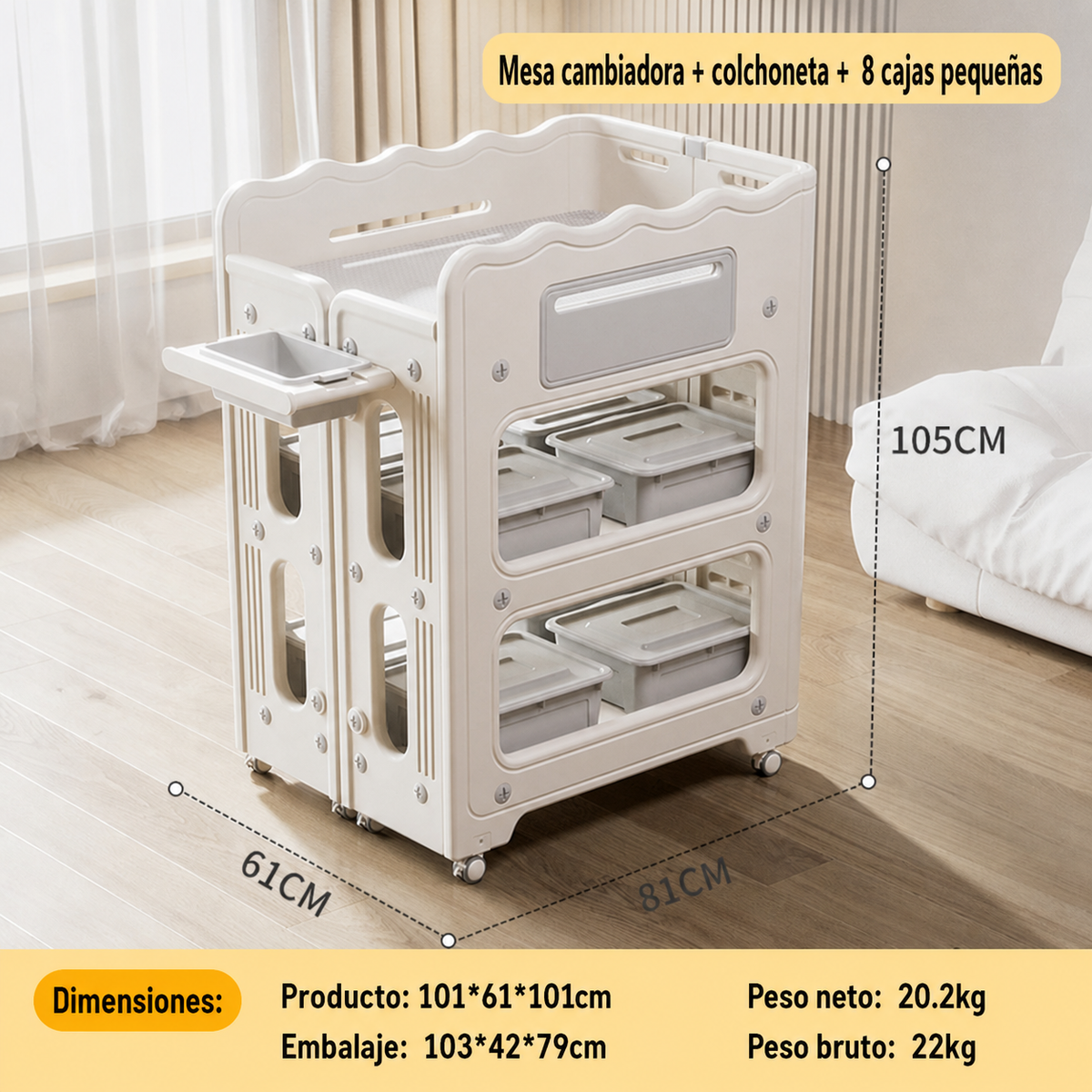 Mesa cambiadora multifuncional con almacenamiento para bebé