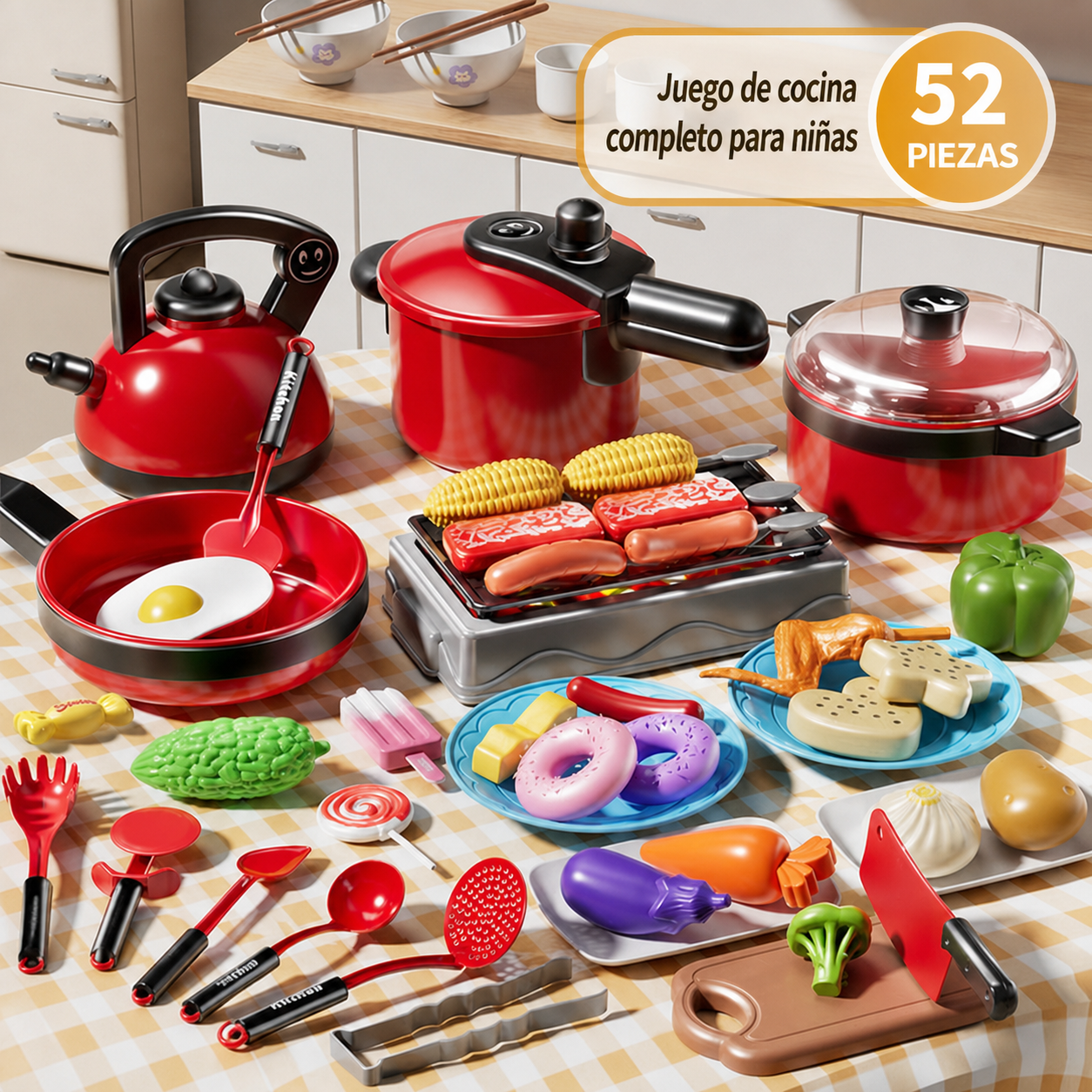 Cocina de juguete para niñas set de utensilios