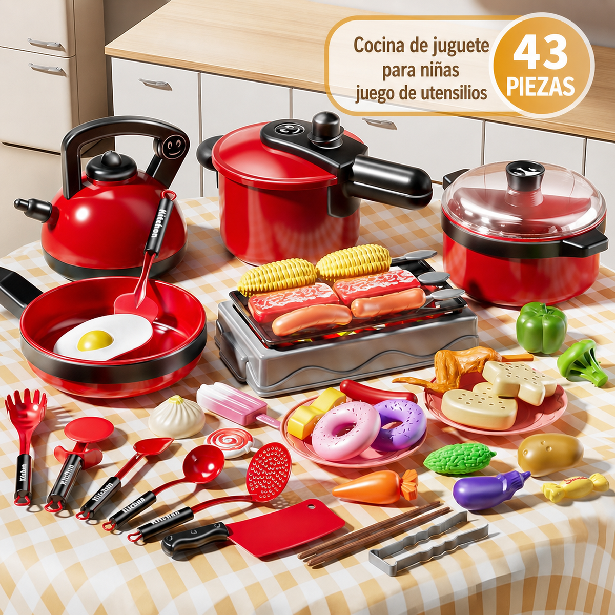 Cocina de juguete para niñas set de utensilios