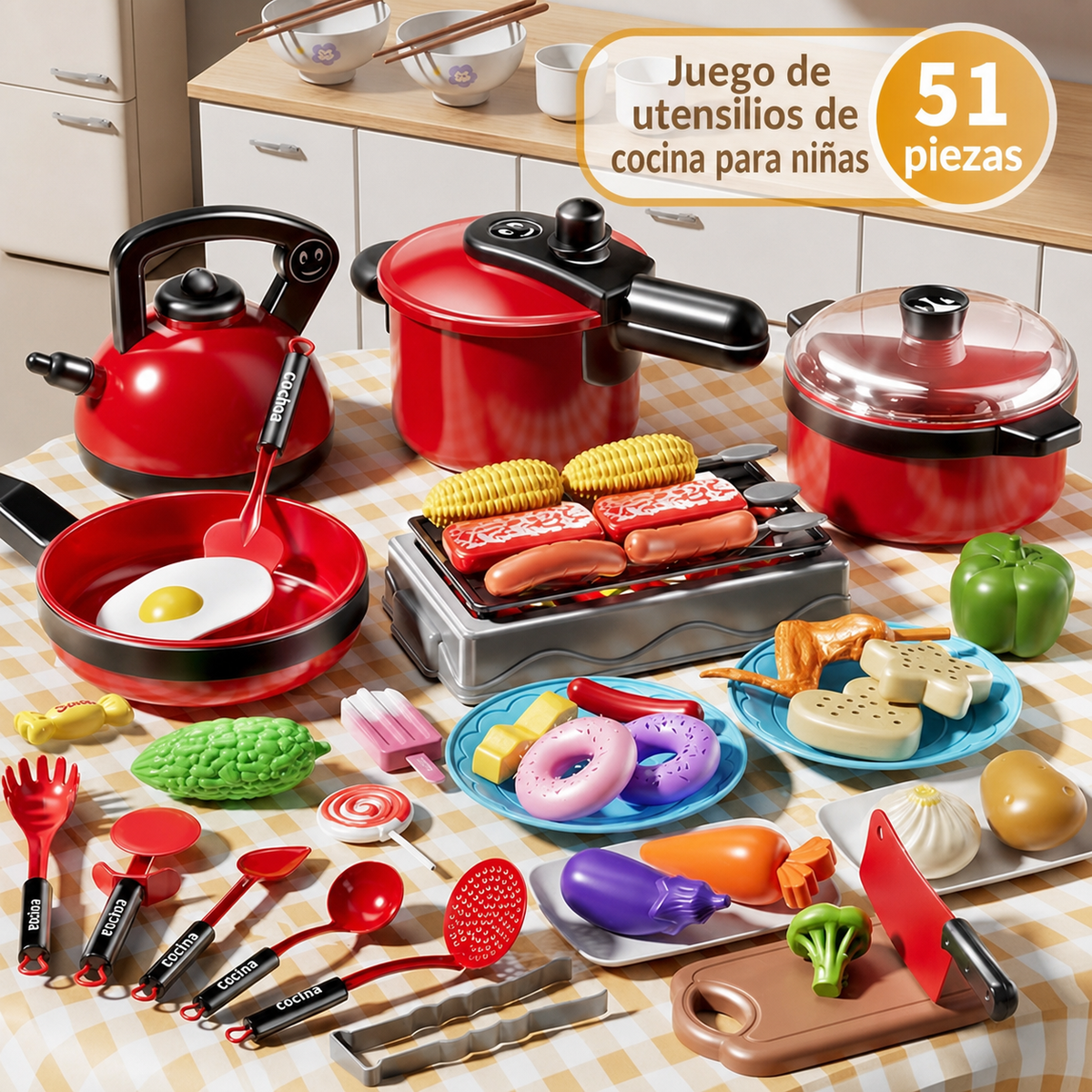 Cocina de juguete para niñas set de utensilios