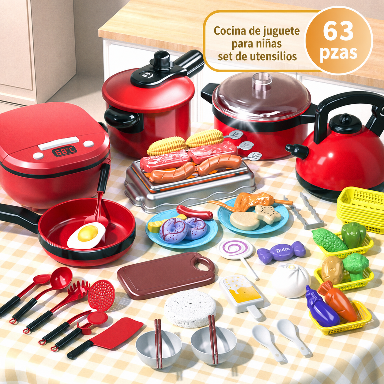 Cocina de juguete para niñas set de utensilios