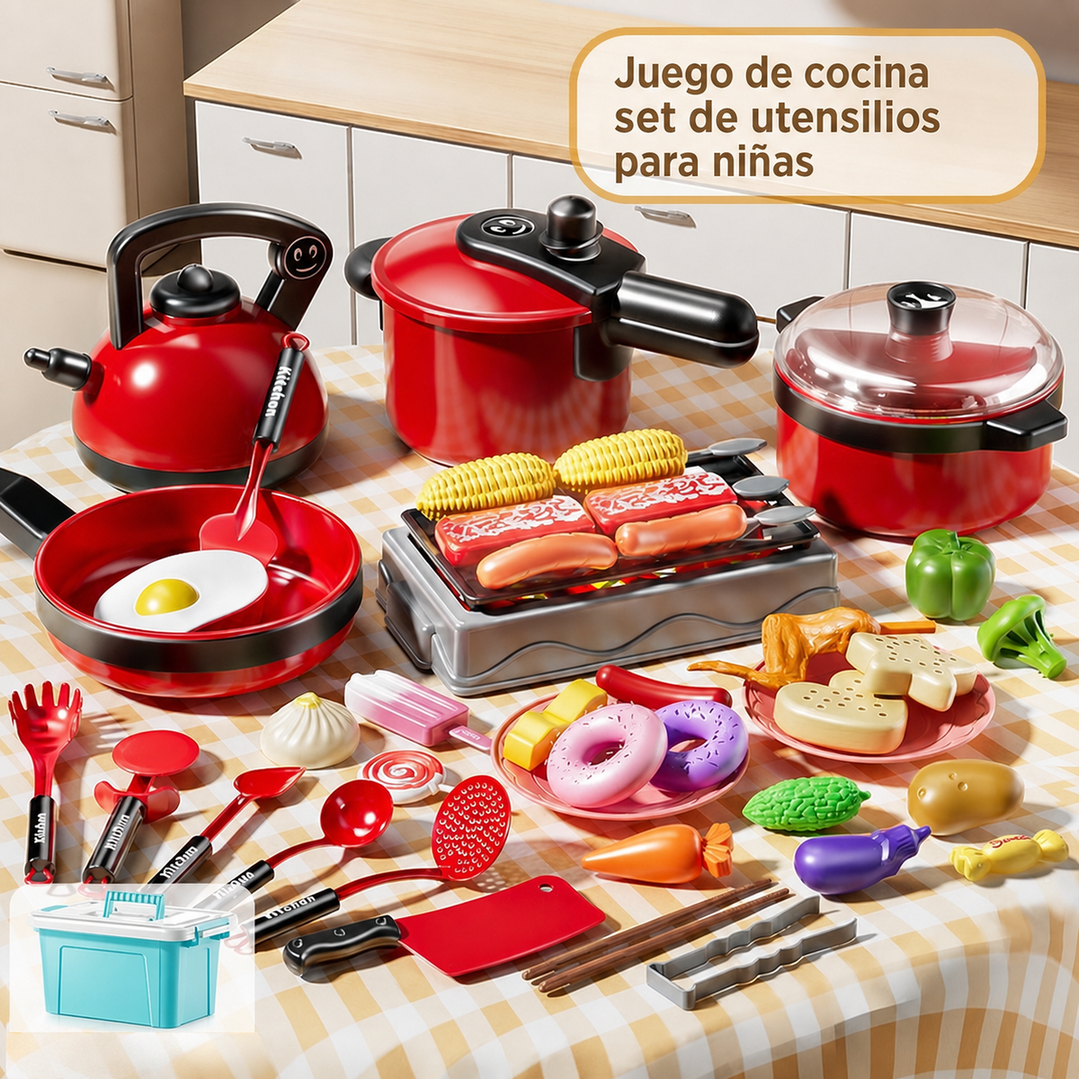 Cocina de juguete para niñas set de utensilios