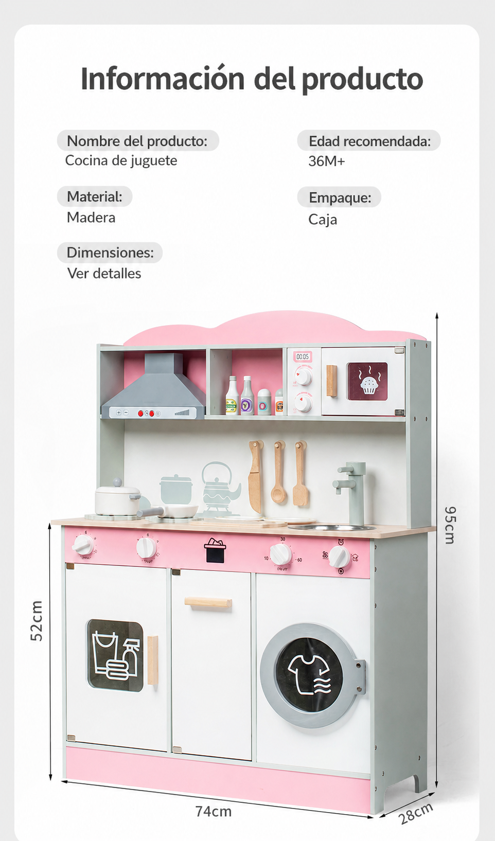 Cocina de Juguete de Madera con Luz y Sonido para Niños